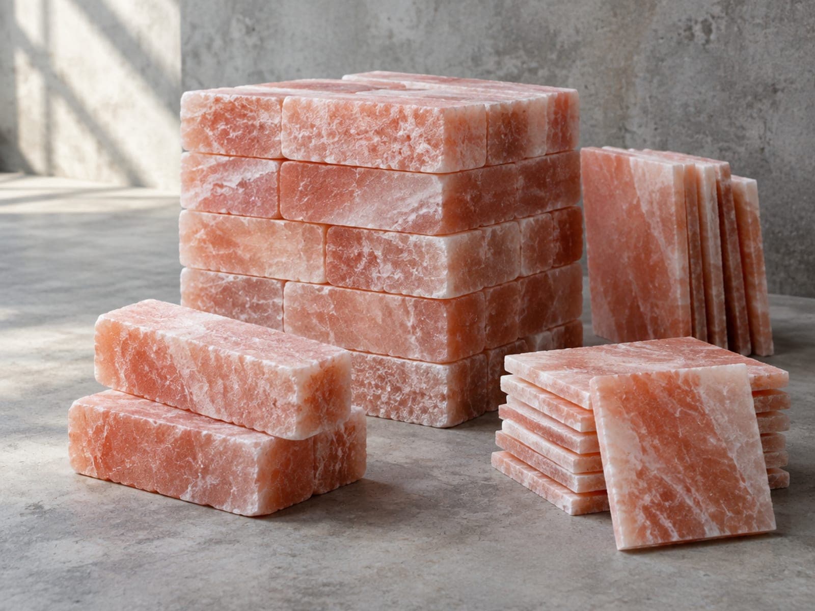 Rock salt bricks and tiles: For salt rooms and walls