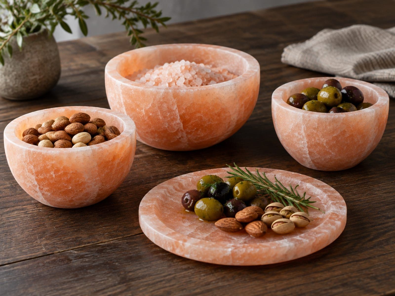 Salt bowls and serving plates: Hand-carved serveware